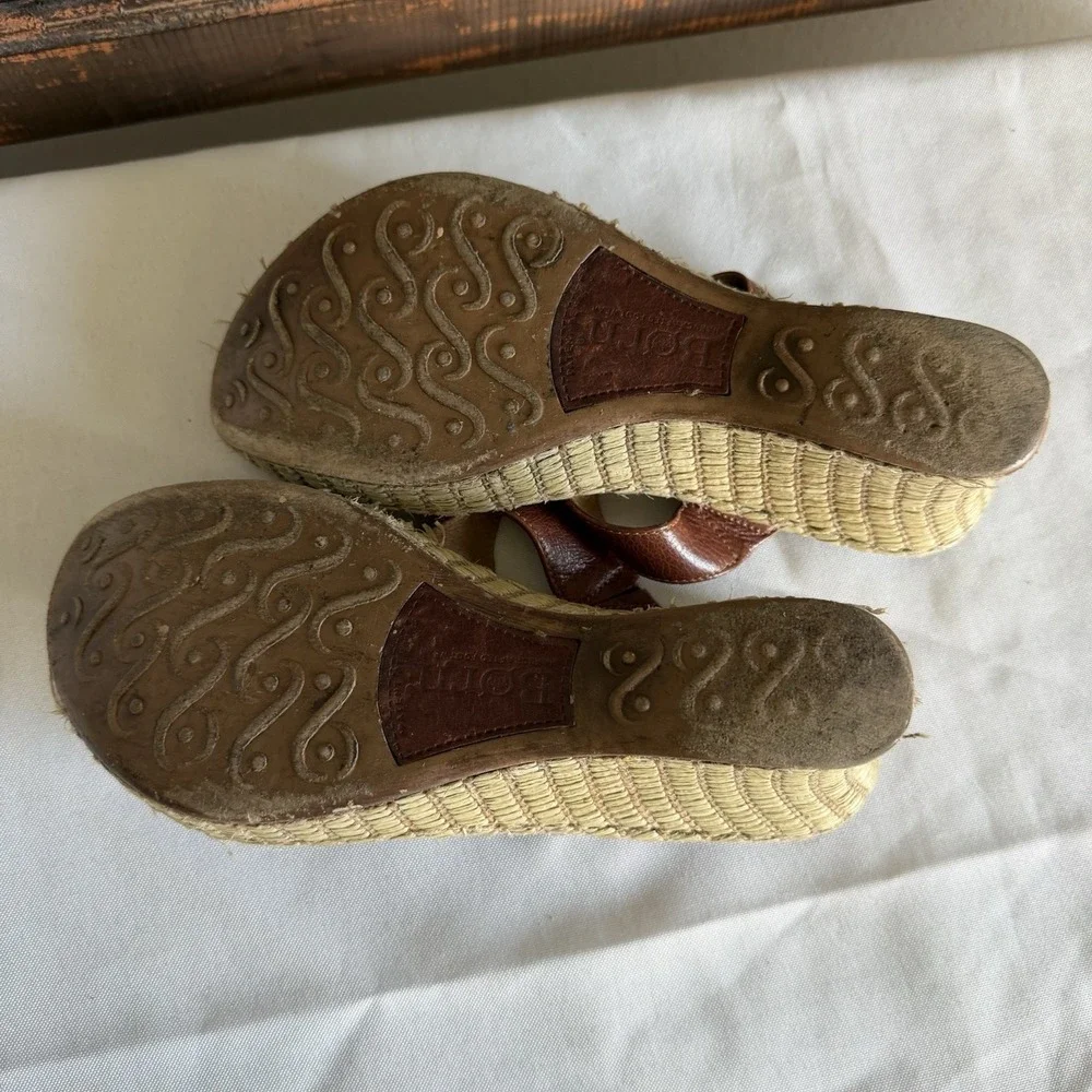 Born Brown Leather Woven Espridrille Wedge Platform  Sandal Women 6 US. 36.5 EU